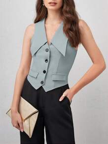 BizChic Button Front Flap Detail Shirt Workwear - Mint Blue - View 2