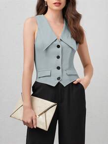 BizChic Button Front Flap Detail Shirt Workwear - Mint Blue - View 9