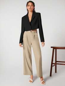 BizChic Women's Thin Notched Collar Open Front Short Blazer Jacket, Basic Top, Minimalist Urban Commute Style, Business Casual Outerwear For Office Wear In Fall/Winter - Black - View 3