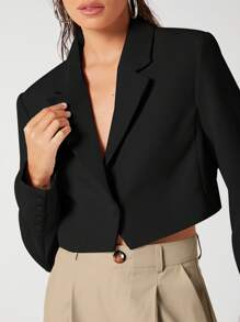 BizChic Women's Thin Notched Collar Open Front Short Blazer Jacket, Basic Top, Minimalist Urban Commute Style, Business Casual Outerwear For Office Wear In Fall/Winter - Black - View 4