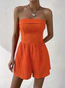 SHEIN EZwear 素色抹胸連體短褲 - 橘色 - 查看 6