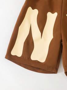 SHEIN Boys Letter Graphic Elastic Waist Shorts - Brown - View 5