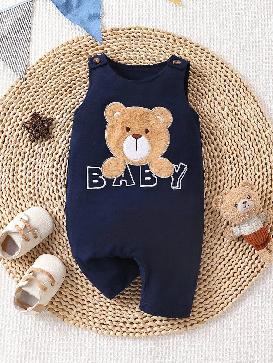 Đứa bé trai Đồ họa chữ cái & Gấu Áo liền quần Tank - Màu xanh hải quân - Xem 1