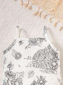 男嬰印花吊帶連體衣 - 白色 - 查看 5