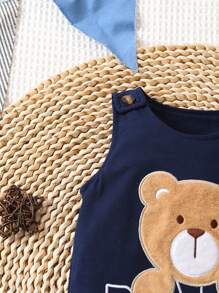 Đứa bé trai Đồ họa chữ cái & Gấu Áo liền quần Tank - Màu xanh hải quân - Xem 5