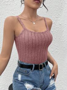 SHEIN PETITE Solid Cami Top - Dusty Pink - View 5