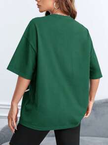 SHEIN EZwear Letter Graphic Drop Shoulder Tee - Dark Green - View 2