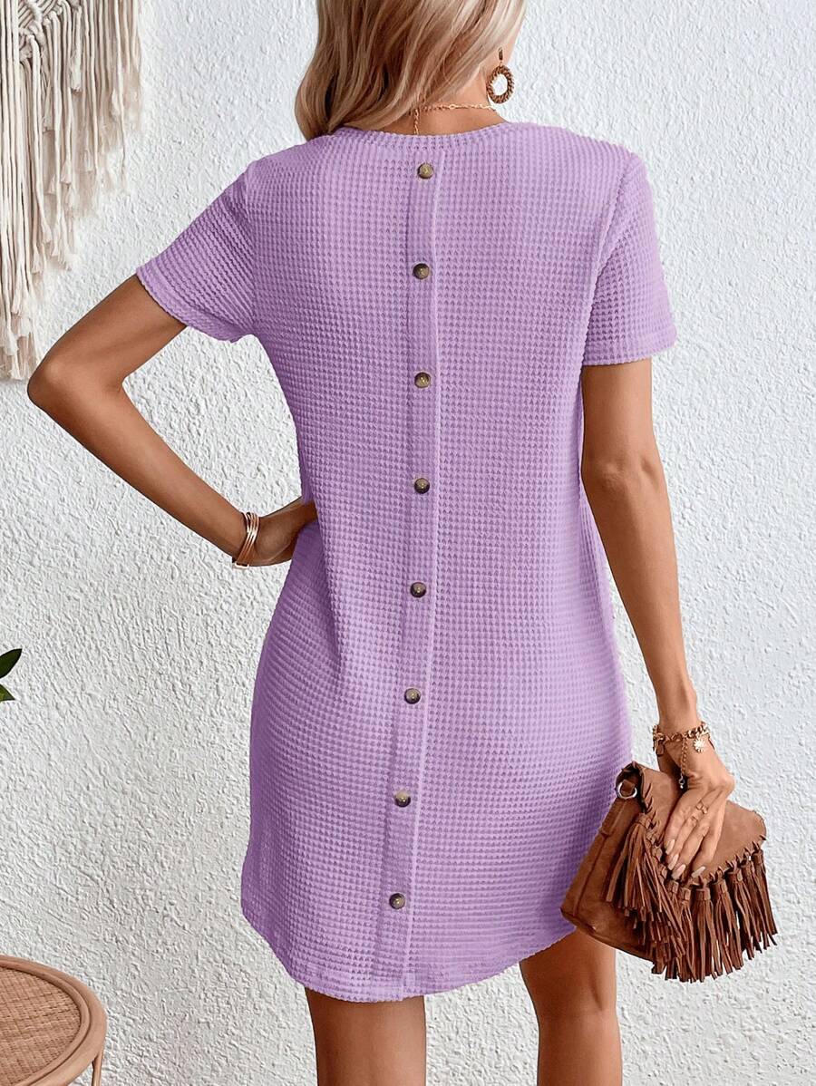 SHEIN LUNE Đầm Nút màu trơn Giải trí - Màu Lilac Tím - Xem 1