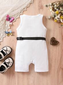 Baby Butterfly Print Tank Romper With Belt Bag - White - View 2