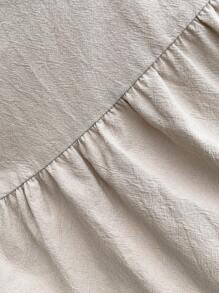 SHEIN VCAY Solid Button Front Ruffle Hem Smock Dress - Apricot - View 7