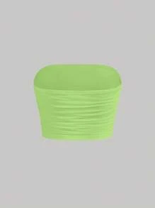 SHEIN MOD Áo nữ Xù màu trơn Giải trí - Màu xanh chanh - Xem 2
