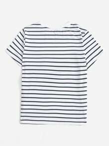 SHEIN EZwear Striped & Heart Print Tee - White - View 2