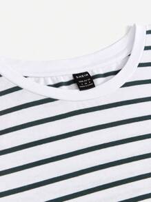 SHEIN EZwear Striped & Heart Print Tee - White - View 4