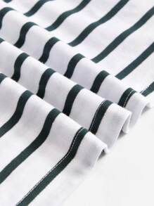 SHEIN EZwear Striped & Heart Print Tee - White - View 5