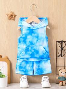 Bebé niño Top tank de tie dye con bolsillo de canguro con capucha & Shorts