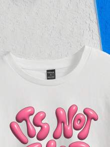 Manasseto 標語圖案落肩袖短款T恤 - 白色 - 查看 2