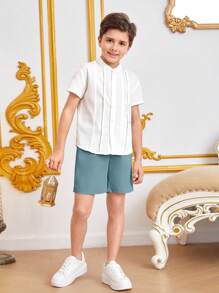 SHEIN Bộ hai mảnh Trai Túi Nút phía trước Khối Màu Giải trí - Màu xanh Cadet - Xem 9