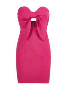SHEIN Privé Big Bow Front Cut Out Tube Dress - Hot Pink - View 2