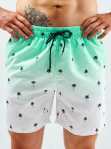 Surfspeed Hombres Shorts de natación de ombré con estampado de árbol de cintura con cordón - Multicolor - Ver 7