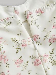 SHEIN MOD Đầm Xù Dây kéo Tách cao Họa tiết hoa Boho - Màu be - Xem 3