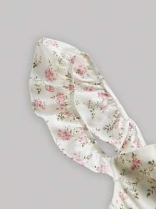 SHEIN MOD Đầm Xù Dây kéo Tách cao Họa tiết hoa Boho - Màu be - Xem 4