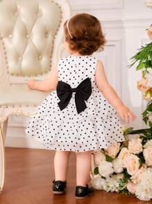SHEIN Đầm em bé Dây kéo Nơ bướm lớn Chấm bi - trắng - Xem 2