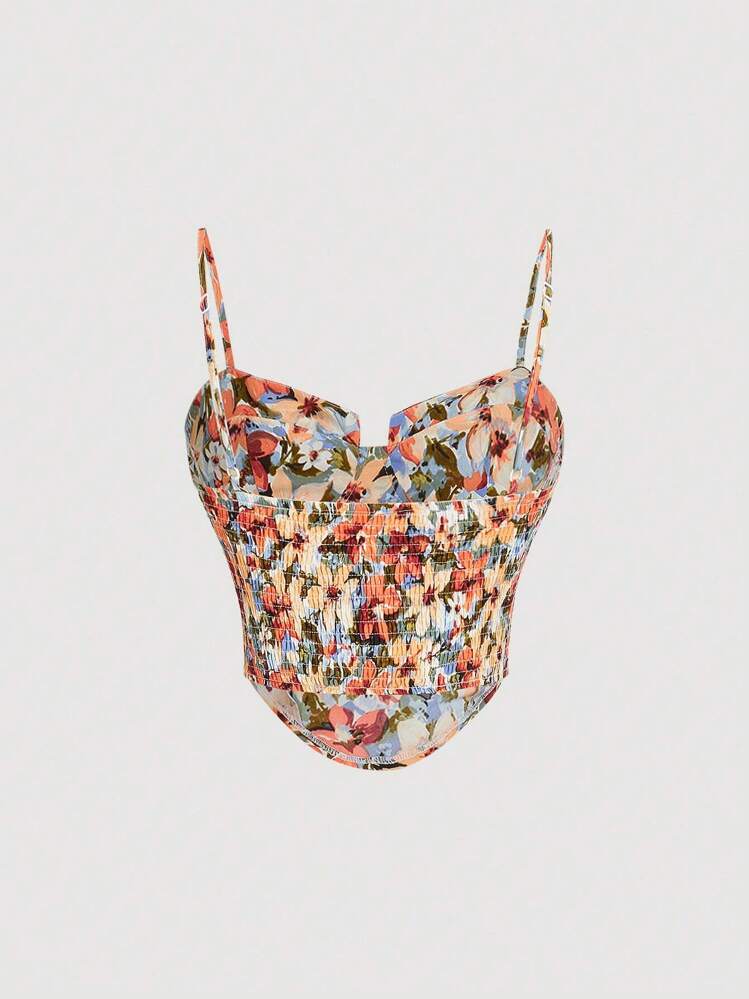 SHEIN MOD Floral Print Knot Front Cami Top - Multicolor - View 2