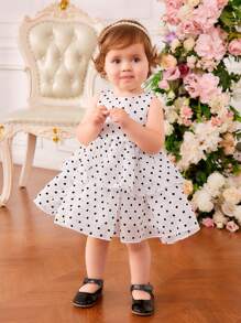 SHEIN Đầm em bé Dây kéo Nơ bướm lớn Chấm bi - trắng - Xem 3