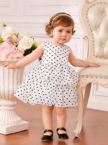 SHEIN Đầm em bé Dây kéo Nơ bướm lớn Chấm bi - trắng - Xem 5