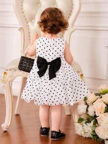 SHEIN Đầm em bé Dây kéo Nơ bướm lớn Chấm bi - trắng - Xem 7
