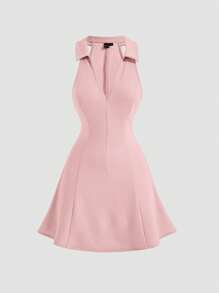 SHEIN MOD 素色V領無袖連衣裙 - 藕粉色 - 查看 1