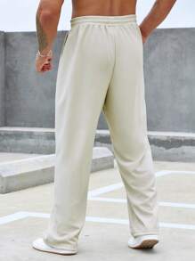 Manfinity Homme 散身男士字母印花束口腰直筒褲 - 杏色 - 查看 2