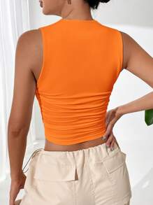 SHEIN EZwear Top tank crop unicolor fruncido - Naranja - Ver 2