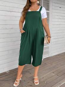 SHEIN LUNE Plus Solid Overall Jumpsuit Without Tee - Army Green - View 5