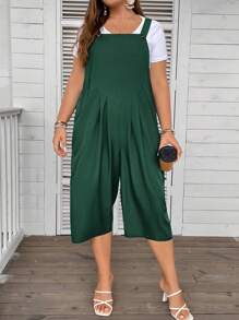 SHEIN LUNE Plus Solid Overall Jumpsuit Without Tee - Army Green - View 6