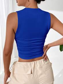 SHEIN EZwear Áo khoác và áo lót dành cho xe tăng nữ Xù màu trơn Giải trí - Xanh đậm - Xem 2