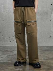 Manfinity LEGND Men Zipper Pocket Side Drawstring Waist Pants - Brown - View 3