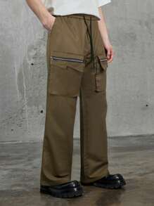 Manfinity LEGND Men Zipper Pocket Side Drawstring Waist Pants - Brown - View 4