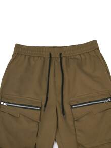 Manfinity LEGND Men Zipper Pocket Side Drawstring Waist Pants - Brown - View 5