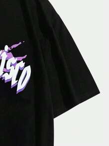 ROMWE MEN Street Life Men Cotton Letter Graphic Tee, School - Black - View 5