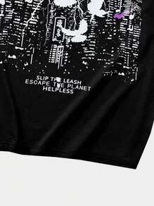 ROMWE MEN Street Life Men Cotton Letter Graphic Tee, School - Black - View 6