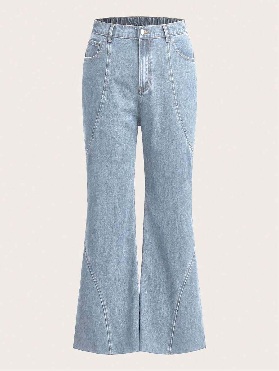 SHEIN ICON Plus High Waist Flare Leg Jeans - Light Wash - View 1