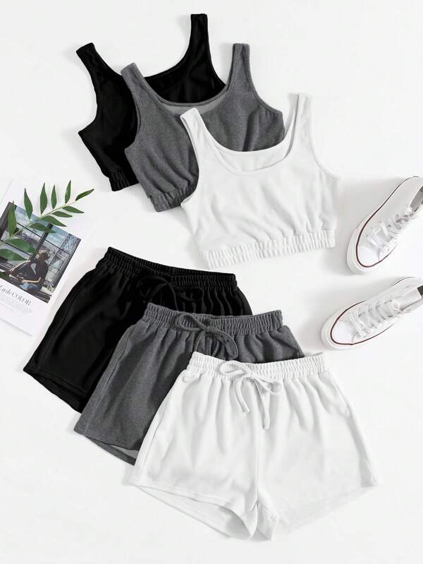 Set de lenjerie intimă cu 6 piese, maiou și pantaloni scurți, stil casual
