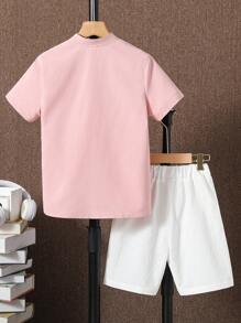 SHEIN Tween Boy Letter Graphic Shirt & Shorts Set - Multicolor - View 2