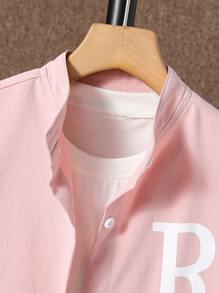 SHEIN Tween Boy Letter Graphic Shirt & Shorts Set - Multicolor - View 3