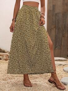 SHEIN Holidaya Váy nữ Tách cao Họa tiết hoa Boho - Màu vàng - Xem 6
