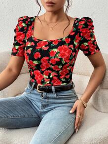 SHEIN Privé Áo thun nữ Hoa Tất cả trên in Giải trí - Nhiều màu - Xem 4