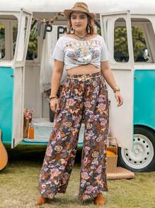 Rusttydustty 大碼印花闊腿褲不附腰帶 - 彩色 - 查看 3