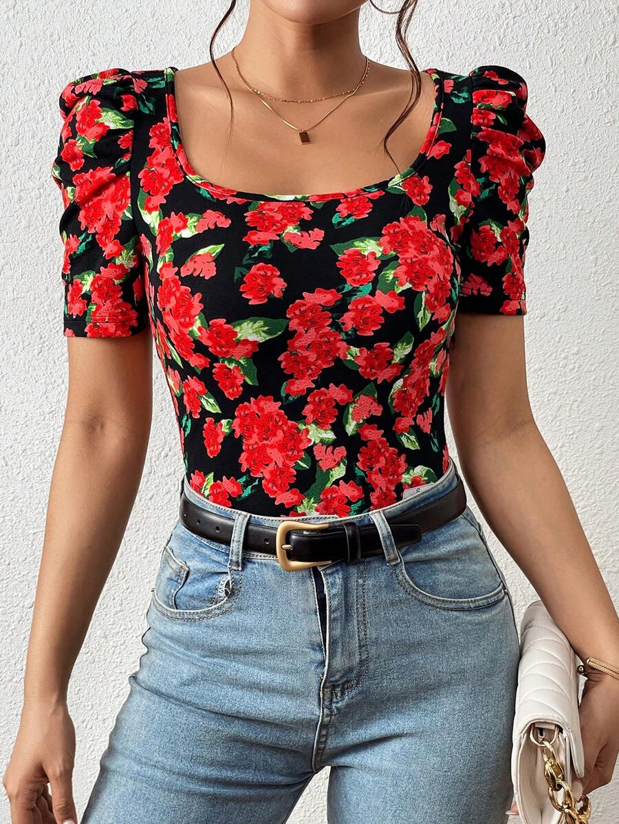 SHEIN Privé Áo thun nữ Hoa Tất cả trên in Giải trí - Nhiều màu - Xem 1