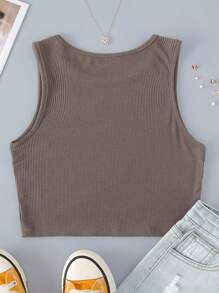 INAWLY Solid Rib-knit Crop Tank Top